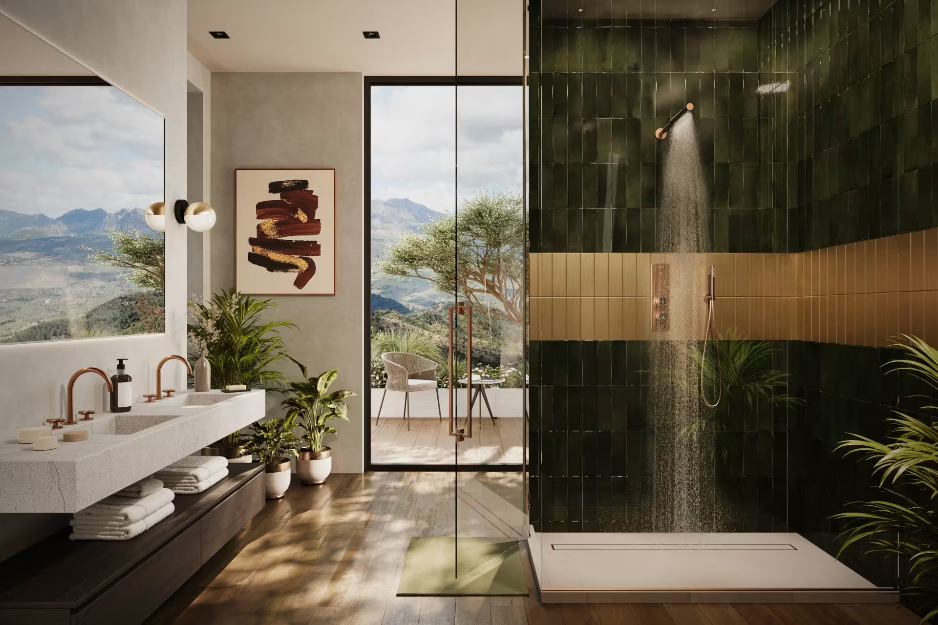 Designer bathroom with soaking tub