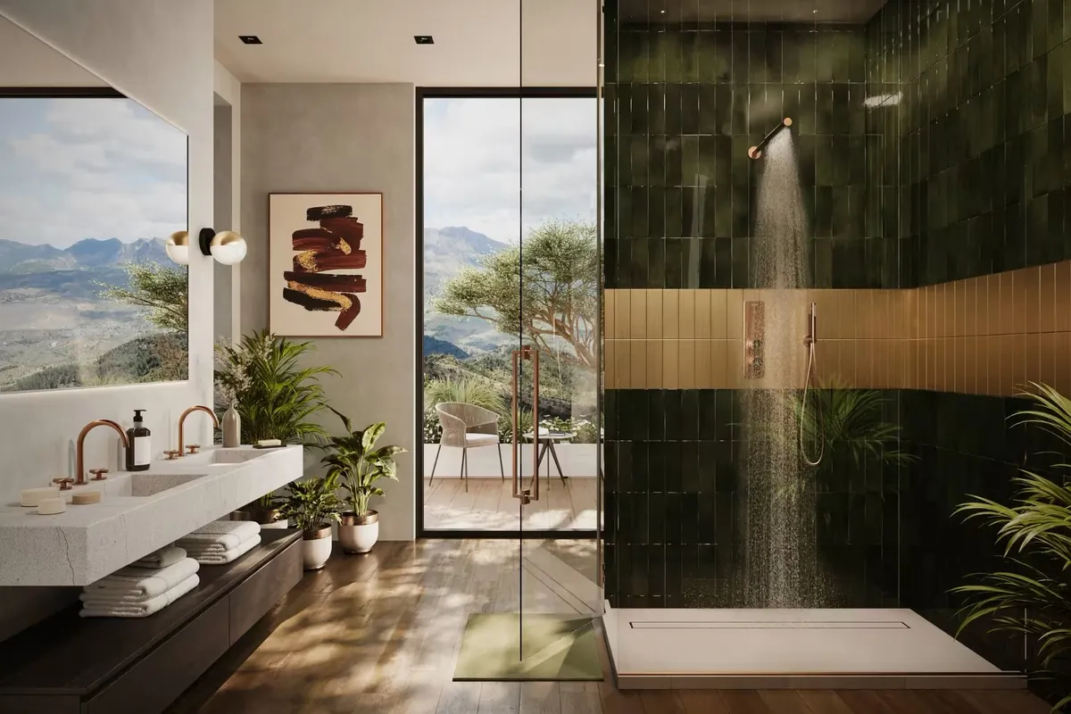Designer bathroom with soaking tub